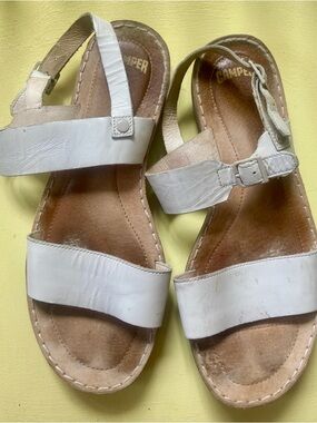 Camper White Leather Strap Sandals